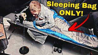 Ice Fishing & Camping In A Blizzard With Only A Sleeping Bag! (No Heat)