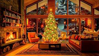 Christmas Porch Ambience  Relaxing Christmas Jazz Music with  Crackling Fireplace to Work