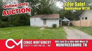 2 Properties For Sale: 2 BR, 1 BA Home and Duplex Near MTSU - Online Auction ends June 11th, 2024