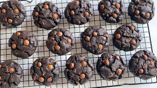 할로윈 베이킹 악마의 맛 블랙 캐러멜 초코칩 쿠키 만들기 | Halloween Black caramel cookies