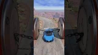 Cars Chain 2 Giant Bollards Crash - BeamNG Drive