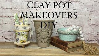 DIY TERRACOTTA POT MAKEOVERS & GARDEN MARKERS WITH IOD, DECOUPAGE & STAMPS.