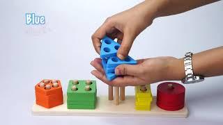 wooden intellectual geometric shape matching five column blocks educational learning toy for kids