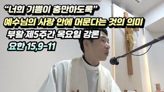 “너희 기쁨이 충만하도록” – 예수님의 사랑 안에 머문다는 것의 의미, 부활 제5주간 목요일 강론(요한 15,9-11)