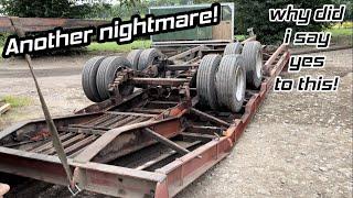 Herbst low loader trailer in a bad way! Only came in for new axles to be fitted. Part 1