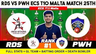 PWH vs RDS , PWH vs RDS Prediction, Power Hitters vs Red Stars 25TH ECS T10 Malta Match