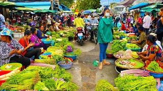 Food Rural TV, Cambodian Daily Lifestyle of Vendors Selling Vegetable Fish, Meat, Fruit & More