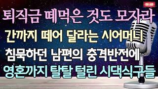 - (사이다 사연) 퇴직금 떼먹은 것도 모자라 간까지 떼어 달라는 시어머니 침묵하던 남편의 충격반전에 영혼까지 탈탈 털린 시댁식구들 _사이다사연_시댁사연_라디오드라마