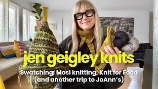 Knit for Food, swatching, Mosi progress (and another trip to our local JoAnn's store.)