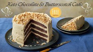 Keto moist Chocolate & Butterscotch Frosting cake a honey comb texture sprinkled with hazelnuts!