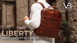 'Liberty' Men's Luxury Full Grain Leather Backpack — for up to 14" laptop by Von Baer Overview