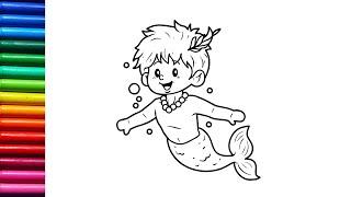 Mermaid boy for kids and Toddlers | Prince Mermaid drawing easy