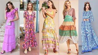 Women Floral Printed Maxi Dresses Design Style 2023 | long sleeve casual summer dresses