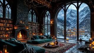 Soothing Winter Ambience: Fireplace & Snowfall for Relaxing and Sleep