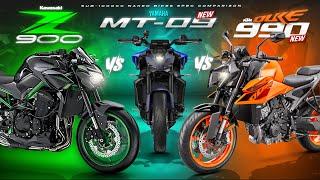 2024 Top 900cc Naked Bikes Spec Showdown  ┃ Kawasaki Z900 vs Yamaha MT-09 vs KTM Duke 990