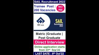 Sail rourkela trainee recruitment 2022–Direct Interview  | Sail job  2022 | Sail apprentice 2022