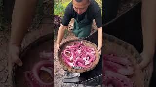 中国乡村美食，爆炒八爪鱼，Chinese country food, stir-fried octopus