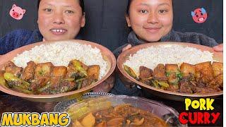 EXTREMELY FATTY PORK BELLY CURRY ,GUNDRUK AALU, MULA KO AACHAR AND SAAG |MUKBANG|TASTYBITE|