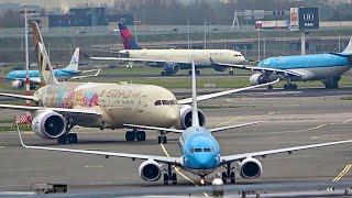 Huge traffic ! Amsterdam Schiphol Plane Spotting  Rush hour - Close up Heavy landing /take off