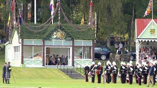 King Charles III & Queen Camilla welcomed to 2024 Braemar Gathering Scotland with Band Royal Marines