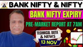 Nifty, Bank Nifty Technical / Data,  Pre- Market Update at 7 am,    13 -Nov -2024