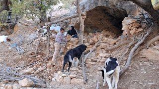 Iran nomadic life: the beginning of a cozy mountain shelter with wood and natural stones