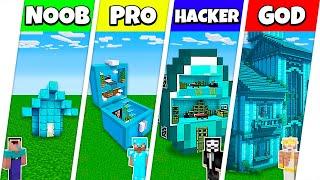 Minecraft Battle: NOOB vs PRO vs HACKER vs GOD: DIAMOND BLOCK HOUSE BASE BUILD CHALLENGE / Animation