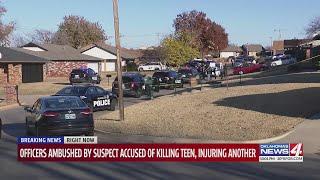 Officers ambushed by suspect accused of killing teen, injuring another