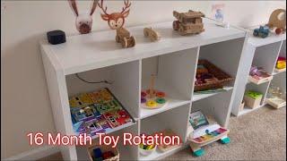 16 Month Playroom Toy Rotation. DIY Activity  #toyrotation #montessorishelf