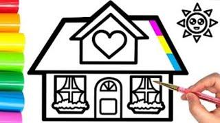 How to draw a house/House drawing and colouring step by step/Easy drawing for kids