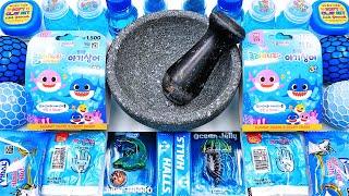 Satisfying Video Mixing Random Things Blue Baby Shark Candy Mentos into Clear Slime GoGo Slime ASMR