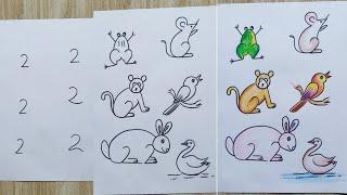 How to draw pictures with number 2 | Simple easy drawing with number 2 step by step