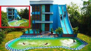 Spent 99 Days To Build the Most Beautiful Mud House, Swimming Pool And Twin Paradise Water Slide