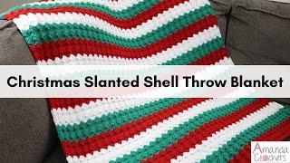 Christmas Slanted Shell Throw | Holiday Blanket | Easy Crochet Blanket Tutorial | #makeitpremier