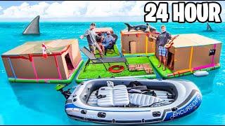 24 Hours On FLOATING Box Fort City! Prison Escape, Hotel Living & MORE!