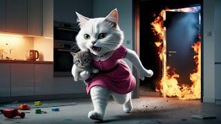 Kittens set House Fire - Big Fire#cat #cute #ai #catlover #catvideos #cute