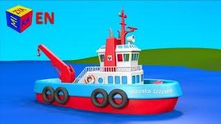 Boats and ships for children. Construction game: tugboat. Educational videos cartoons for toddlers