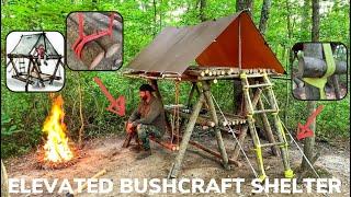 Solo Overnight Building a Bushcraft Raised Shelter and Dining Area and a Rise and Shine Bacon Burger