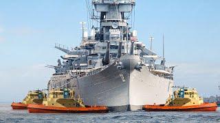 US Massive Battleship Taken Into Sea by Powerful Tugboats