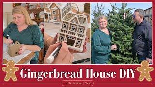 DIY Gingerbread house decor using THRIFTED Christmas villages + Visiting a CHRISTMAS Tree Farm