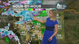 Rain and snow showers move in overnight, tapering Monday morning