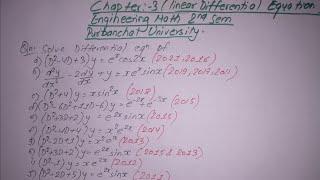 Linear Differential Equation | Unit:3 |Engineering Math |PU| Prashant YT |Solve from Question Bank|