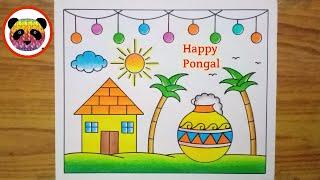 Pongal Drawing / Pongal Drawing Easy Steps / Pongal Festival Drawing / Pongal Pot Drawing / Pongal