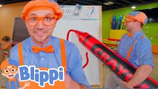 GIANT Crayon Art Fun Competition️| Learning Colors with Blippi & Meekah | Blippi Educational Videos