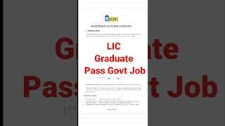 LIC Recruitment 2024All State JobGraduate Pass Govt Job 2024LIC New Vacancy 2024 #jobs #shorts