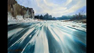 Watercolor painting tutorial - Frozen River