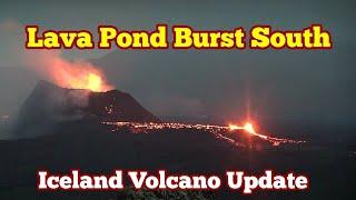 Lava Pond Burst, Cascades Towards South, Iceland KayOne Volcano Eruption Update, Sound