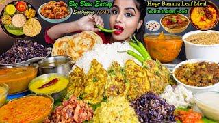 ASMR Eating South Indian Thali,Sadhya,Rice,Kheer,Sambar,Papad,Veg Stir Fry ASMR Eating Food Video