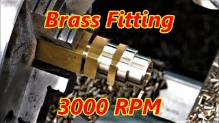 2 Small cnc lathes turning  brass fitting at 3000rpm & tapping 1/4 NPT