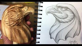 Making a wooden eagle head out of Norwegian birch wood